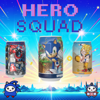 Kawaji Soda: The Hero Squad Collector's Pack- Optimus Prime, Sonic the Hedgehog and Goku 3 Can Soda Gift Set