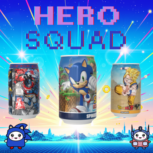 Kawaji Soda: The Hero Squad Collector's Pack- Optimus Prime, Sonic the Hedgehog and Goku 3 Can Soda Gift Set